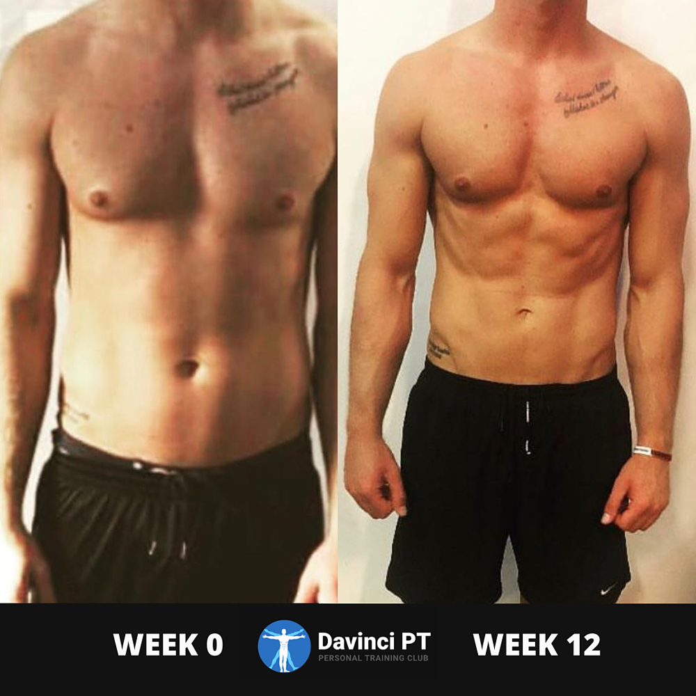 Een atletisch lichaam na 12 weken persoonlijke begeleiding.