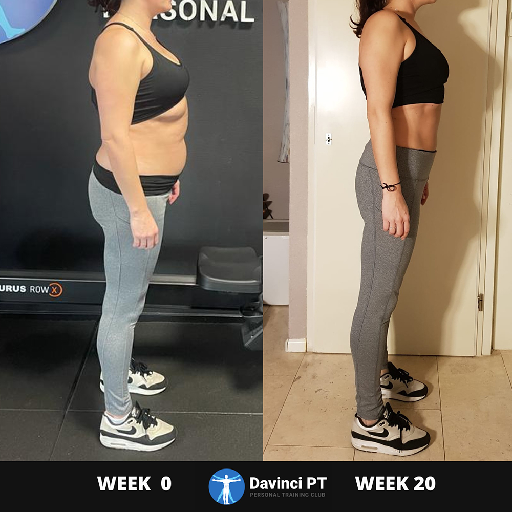 Verschil figuur zijaanzicht na 20 weken personal training.